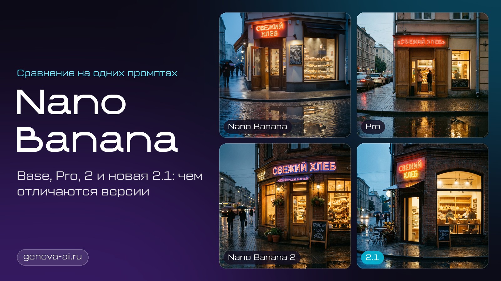 Какую Nano Banana выбрать: сравниваем 2.1, 2, Pro и Base на одних промптах