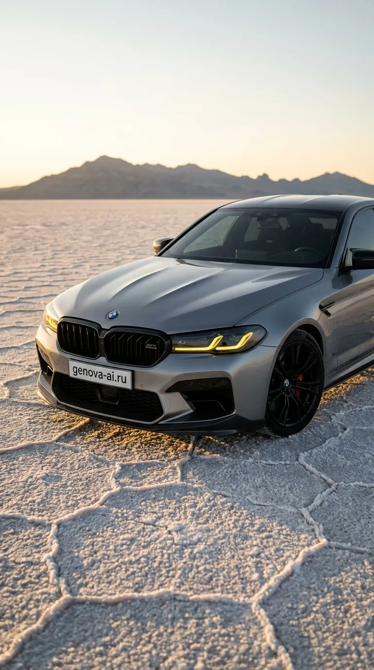 Серебристый BMW M5 на соляных равнинах Бонневиль — кадр 1