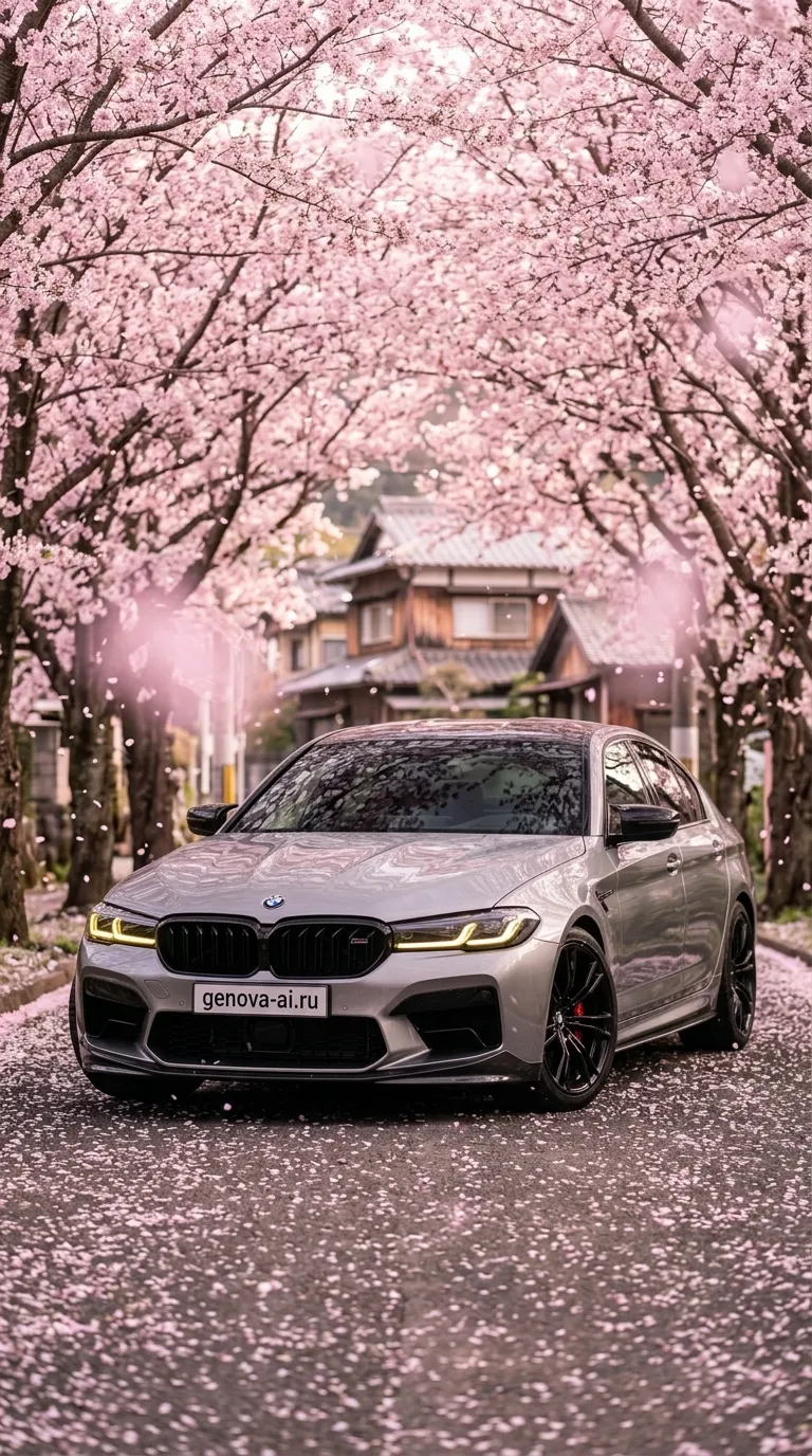 Серебристый BMW M5: весенняя сказка в Японии — кадр 4