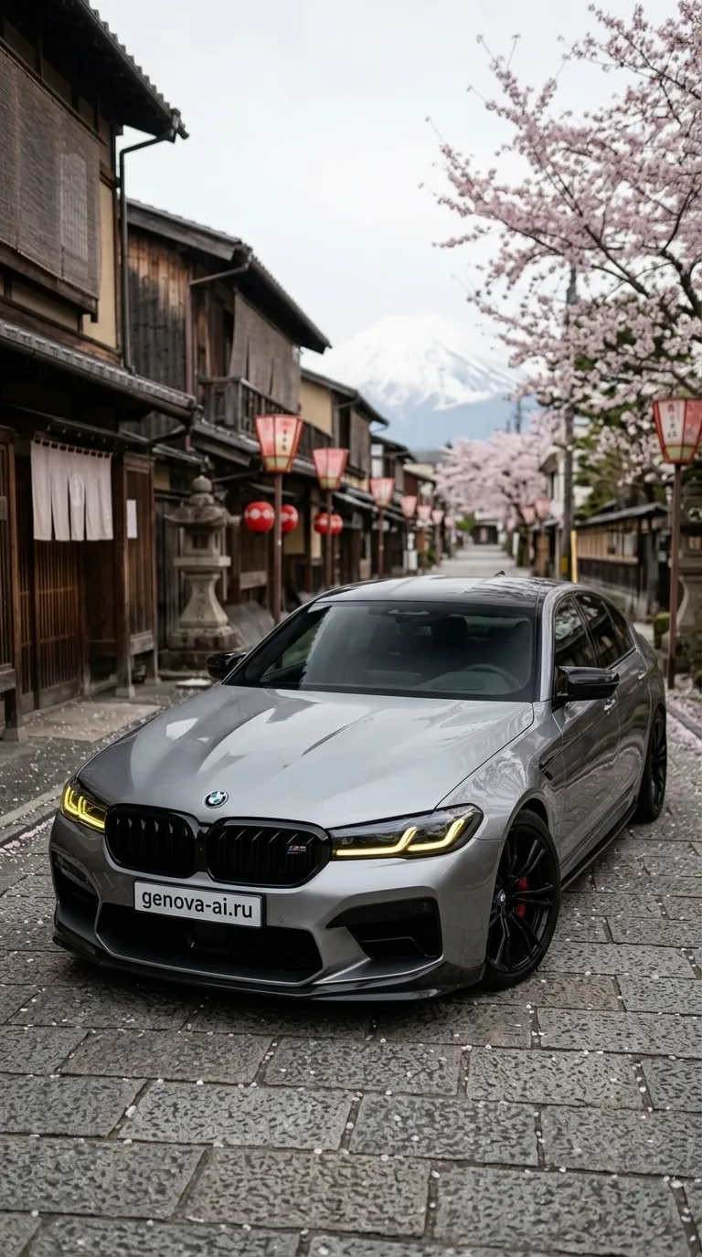 Серебристый BMW M5: весенняя сказка в Японии — кадр 1