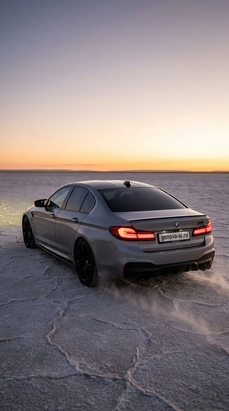 Серебристый BMW M5 на соляных равнинах Бонневиль — кадр 2