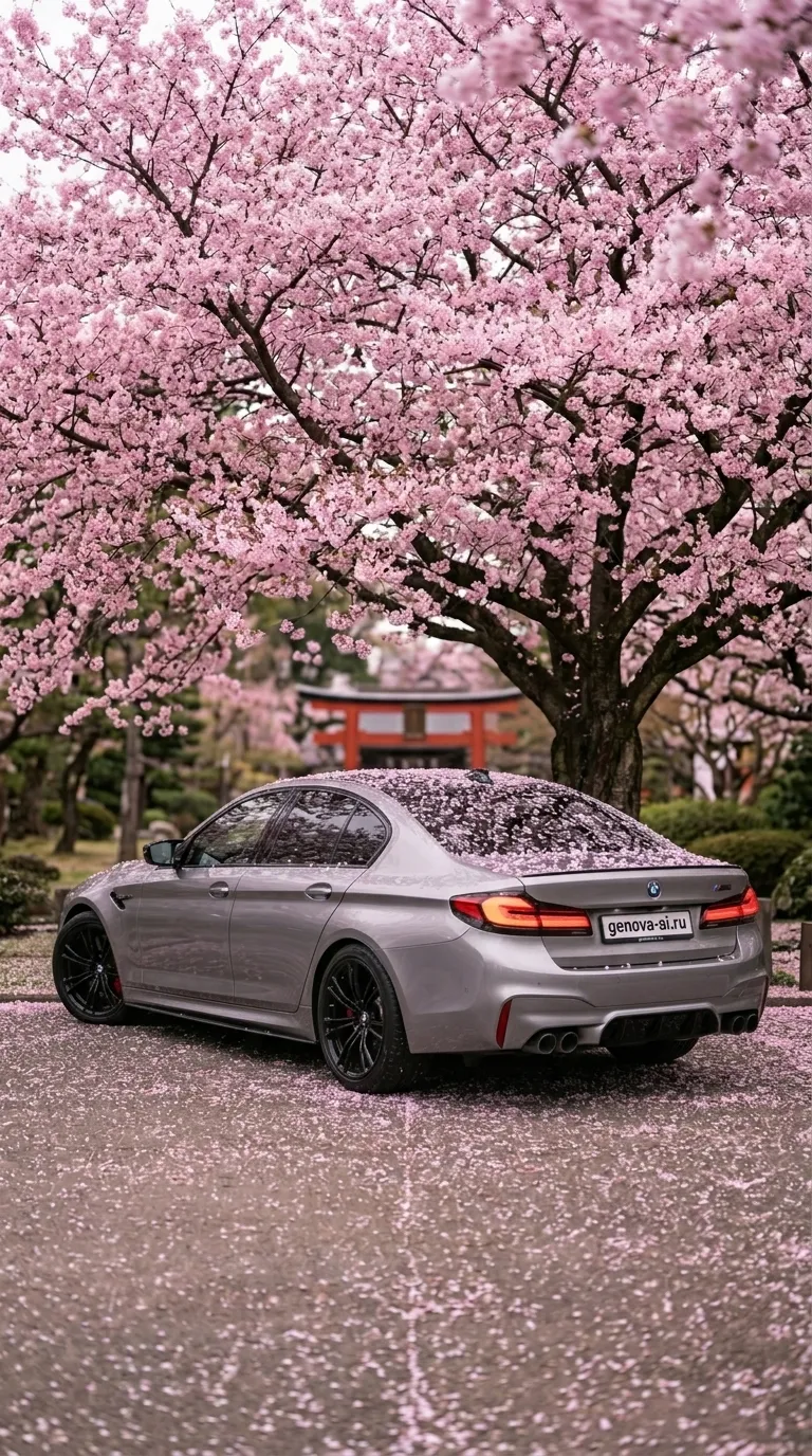 Серебристый BMW M5: весенняя сказка в Японии — кадр 3