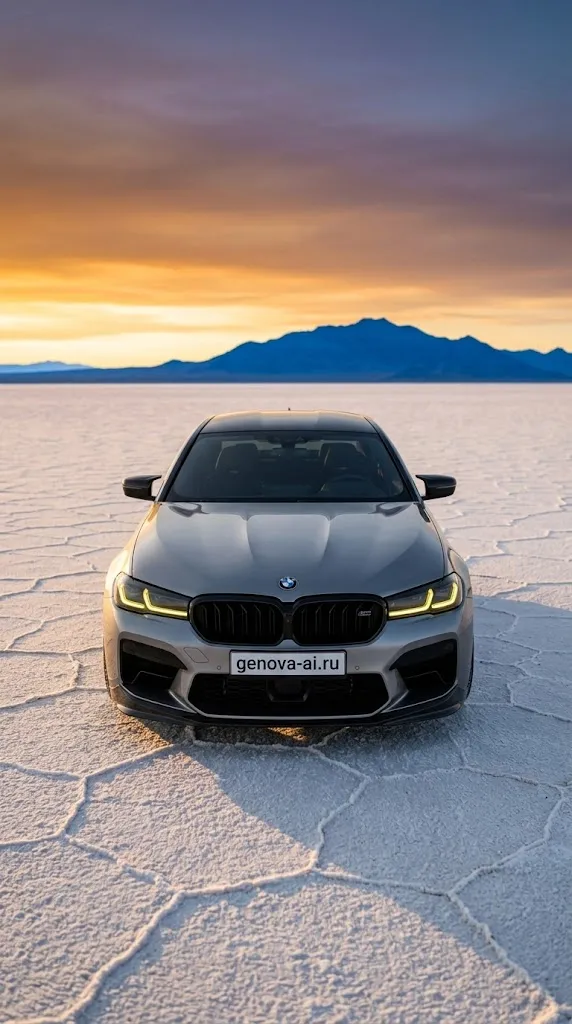 Серебристый BMW M5 на соляных равнинах Бонневиль — кадр 4