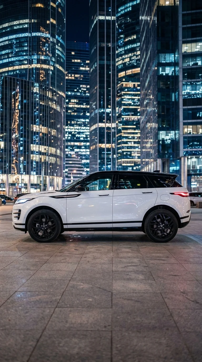 Белый Range Rover в ночном "Москва-Сити" — кадр 3