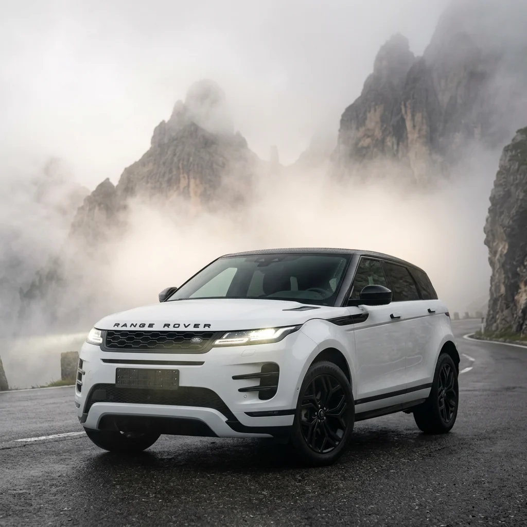 Белый Range Rover Evoque на горном серпантине — кадр 4