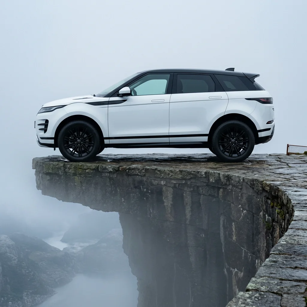 Белый Range Rover Evoque на горном серпантине — кадр 3