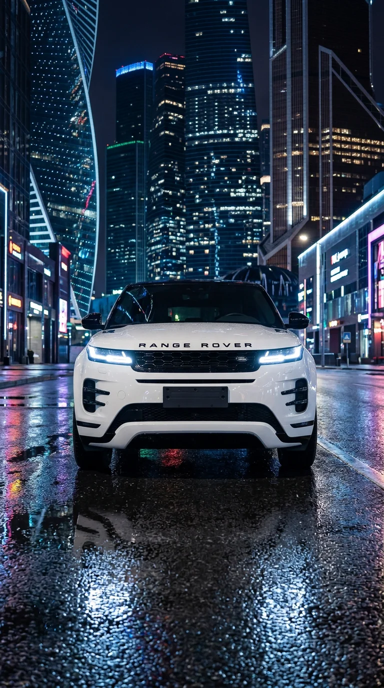 Белый Range Rover в ночном "Москва-Сити" — кадр 4