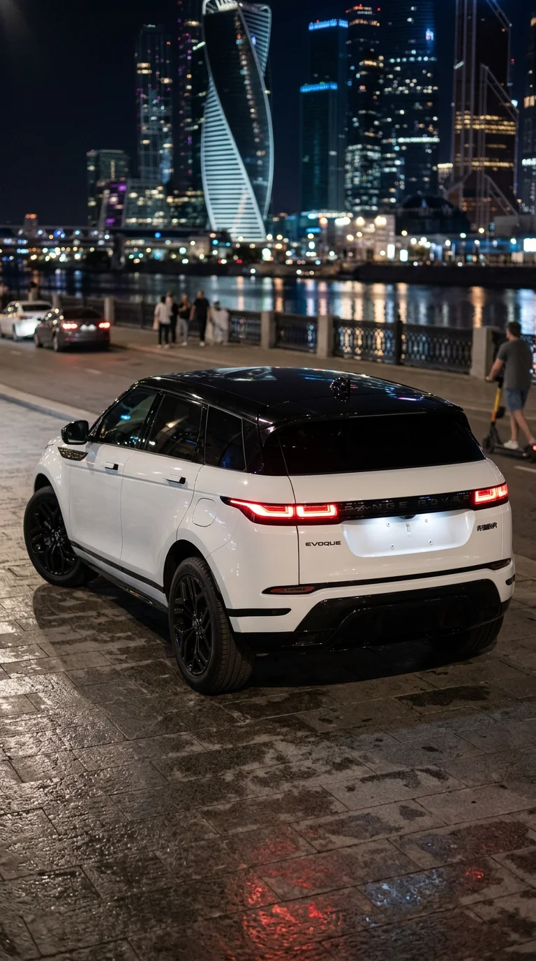 Белый Range Rover в ночном "Москва-Сити" — кадр 2